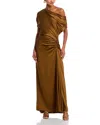 A.l.c . Penny Ruched One-shoulder Satin Gown In Mocha