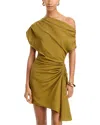 A.l.c Poppy Ruched Off-the-shoulder Mini Dress In Hazel