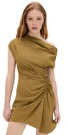 A.l.c Poppy Ruched Off-the-shoulder Mini Dress In Hazel