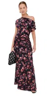 A.l.c Draped Satin Poppy Gown In Navy Multi