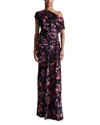 A.l.c Draped Satin Poppy Gown In Navy Multi