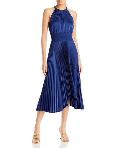 A.l.c Renzo Ii Satin Pleated High-neck Midi Dress In Blue