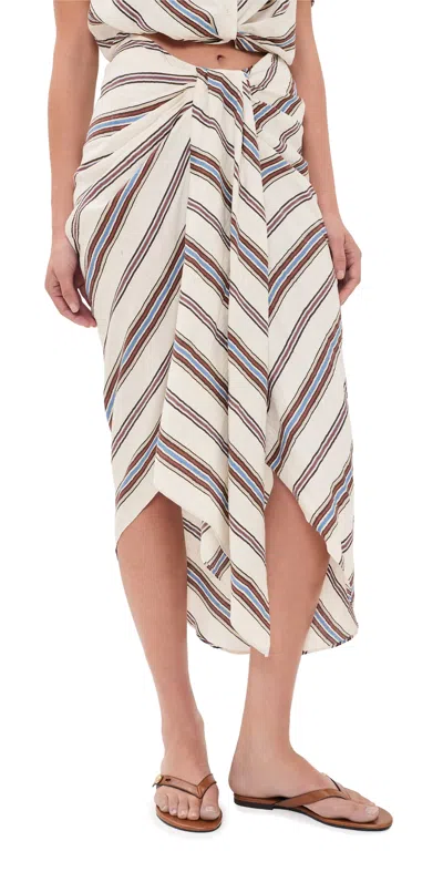 A.l.c A. L.c. Rhodes Striped Linen Blend Midi Skirt Panna Multi In White