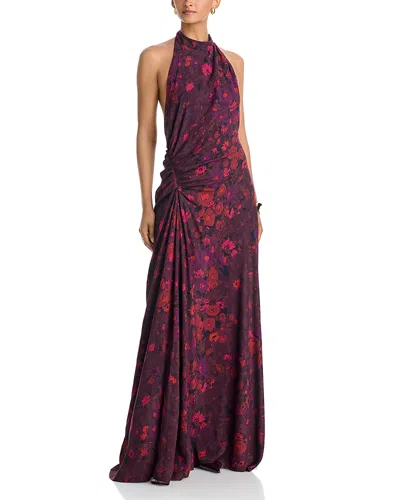 A.l.c A. L.c. Scarlett Printed Halter Gown In Burgundy