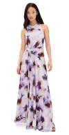 A.l.c Skylar Cowl-neck Blurred Floral Draped Gown In Purple