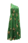 A.l.c A. L.c. Tenley Flroal One Shoulder Dress In Green Silk In Green