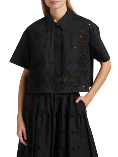 A.l.c A. L.c. Women's Jade Eyelet Cotton Top In Black