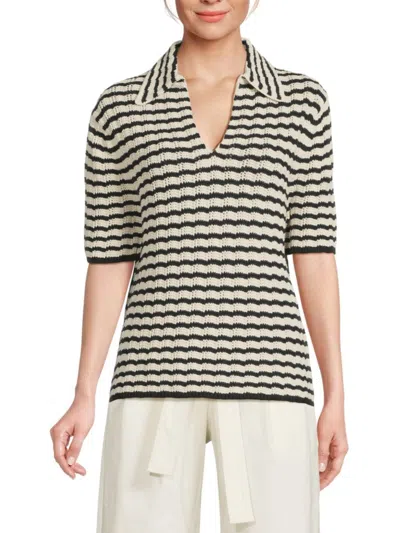 A.L.C A. L.C. WOMEN'S LOGAN SHORT-SLEEVE STRIPE KNIT POLO SWEATER