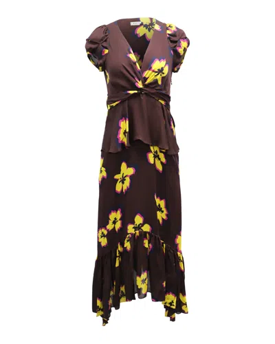 A.l.c A. L.c. Zadie Floral Peplum Handkerchief Dress In Burgundy Silk In Red