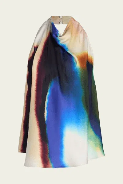 A.L.C ADA PRINTED HALTER TOP IN LAPIS MULTI