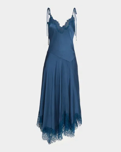 A.l.c Aleena Satin Lace Maxi Dress In Blue