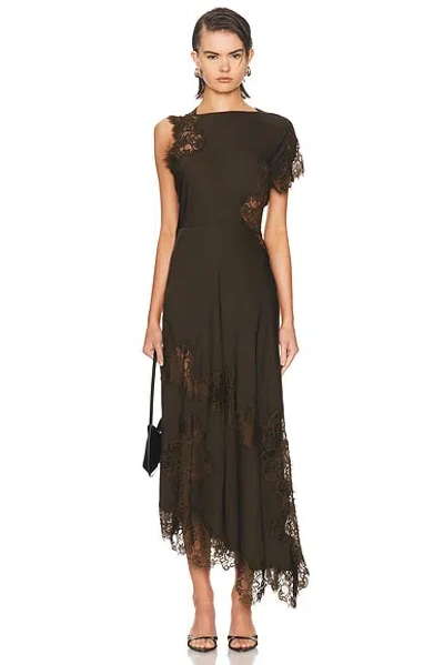 A.l.c Alessia Textured Satin And Lace Maxi Dress In Brown