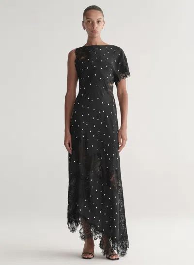 A.l.c Alessia Polka Dot Crepe And Lace Maxi Dress In Black
