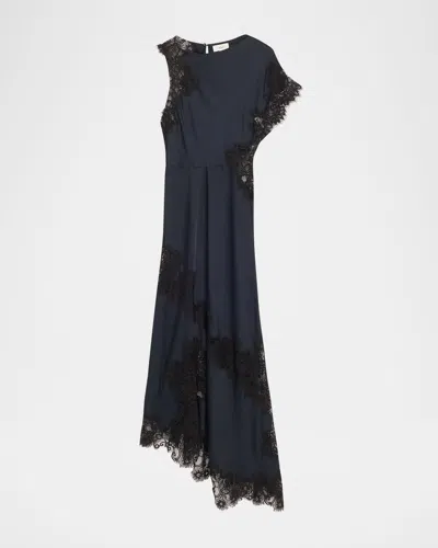 A.l.c Alessia Satin And Lace Maxi Dress In Blue