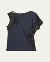 A.l.c Alessia Satin Lace Top In Dark Sapphire Black In Dark Sapph