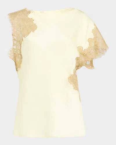 A.l.c Alessia Satin And Lace Top In Light Canarybeige