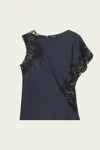 A.l.c Alessia Satin Lace Top In Dark Sapphire Black