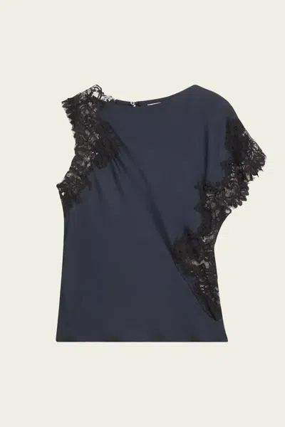 A.l.c Alessia Satin Lace Top In Dark Sapphire Black In Darke Sapphire