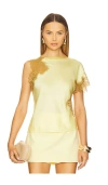 A.l.c Alessia Satin And Lace Top In Light Canary & Beige