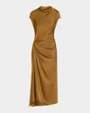 A.l.c Alma Draped Satin Midi Dress In Aged Bronz