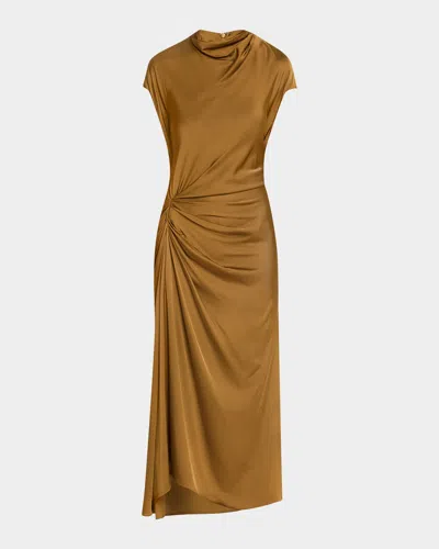 A.l.c Alma Draped Satin Midi Dress In Aged Bronz