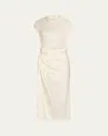 A.l.c Alma Draped Satin Midi Dress In Cream