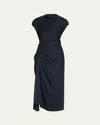 A.l.c Alma Draped Satin Midi Dress In Dark Sapph