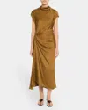 A.l.c Alma Satin Midi Dress In Aged Bronze In Multi