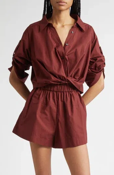 A.l.c Leo Cropped Long Sleeve Shirt In Dark Bosco In Brown