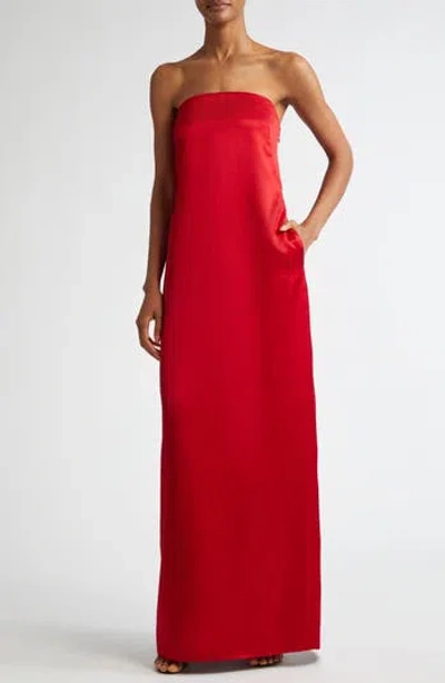A.l.c . Ani Strapless Satin Gown In Really Red