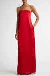 A.l.c . Ani Strapless Satin Gown In Really Red