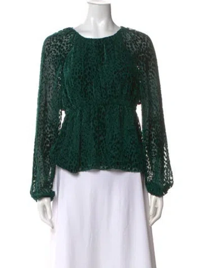 Pre-owned A.l.c Animal Print Crew Neck Blouse In Green