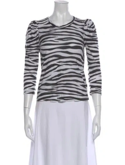 Pre-owned A.l.c Animal Print Crew Neck Top In White