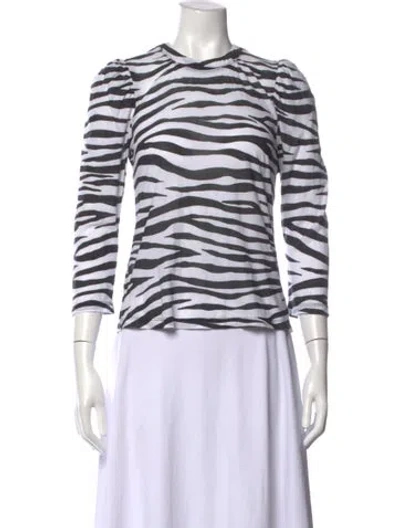 Pre-owned A.l.c Animal Print Crew Neck Top In White
