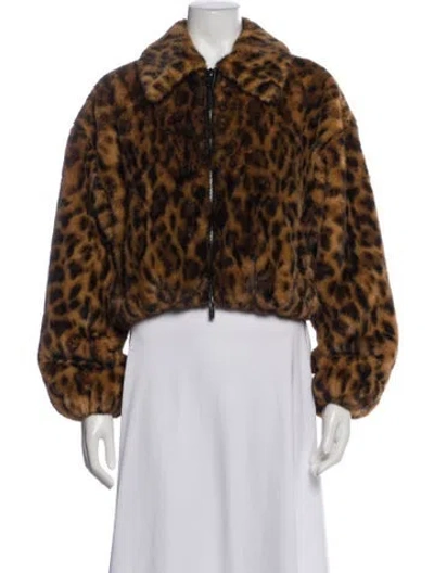 Pre-owned A.l.c Animal Print Faux Fur Jacket In Brown