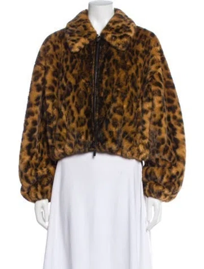 Pre-owned A.l.c Animal Print Faux Fur Jacket In Brown