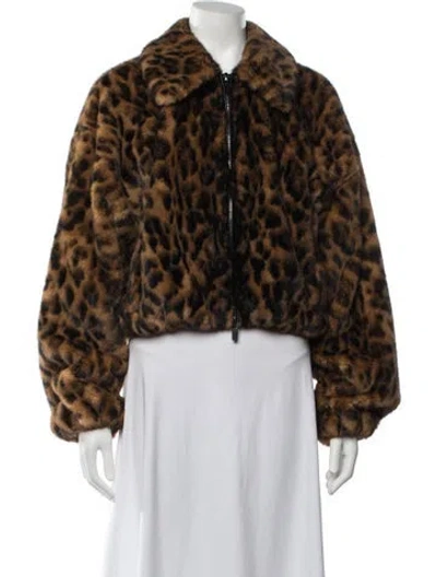 Pre-owned A.l.c Animal Print Faux Fur Jacket In Brown
