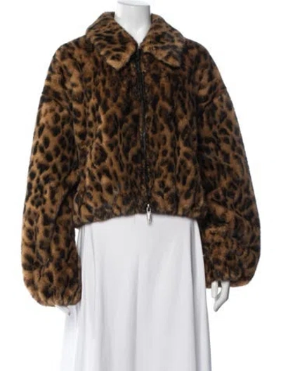 Pre-owned A.l.c Animal Print Faux Fur Jacket In Brown