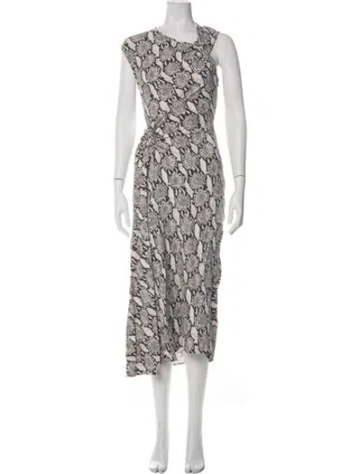 Pre-owned A.l.c Animal Print Midi Length Dress In White
