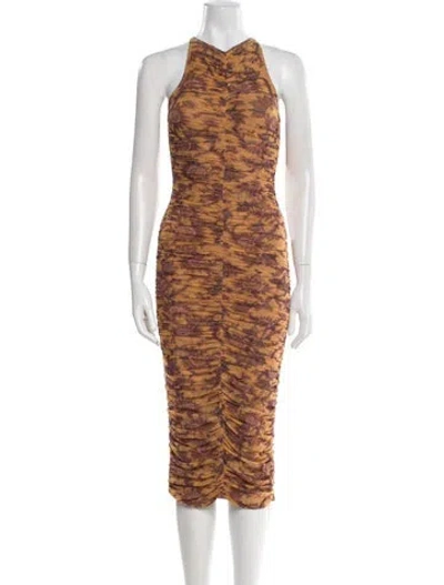 Pre-owned A.l.c Animal Print Midi Length Dress In Yellow