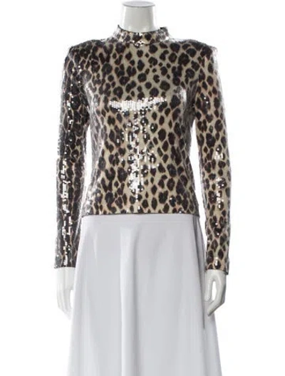 Pre-owned A.l.c Animal Print Mock Neck Top In Neutral