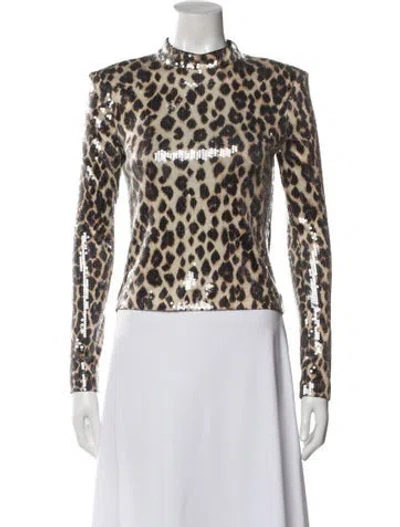 Pre-owned A.l.c Animal Print Mock Neck Top In Neutral