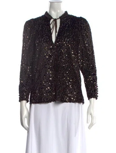 Pre-owned A.l.c Animal Print Tie Neck Blouse W/ Tags In Brown