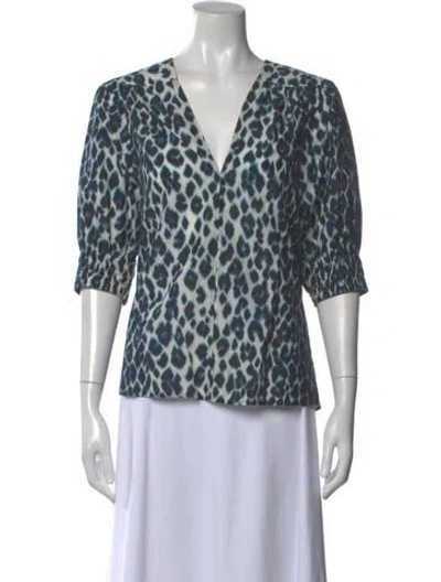 Pre-owned A.l.c Animal Print V-neck Blouse In Blue