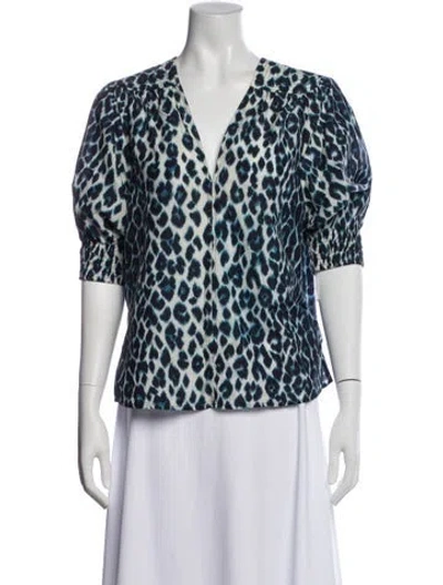 Pre-owned A.l.c Animal Print V-neck Top In Blue