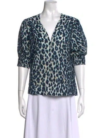 Pre-owned A.l.c Animal Print V-neck Top In Blue