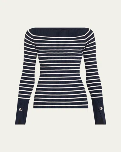 A.l.c Anya Ribbed Stripe Boat-neck Top In Dark Saphi