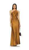 A.l.c . Penny Ruched One-shoulder Satin Gown In Aged Bronze