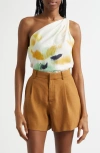 A.l.c . Aster Abstract Print One-shoulder Top In Floral Mul