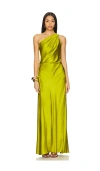 A.l.c Delfina One-shoulder Cut-out Side Gathered Dress In Green Amber